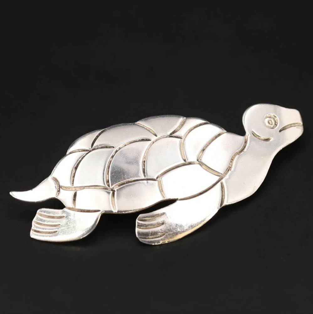 Vintage Sterling Silver 925 MEXICO TAXCO Hawaiian Sea Turtle Brooch Pin 13g - Picture 4 of 8